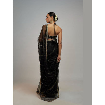 Gopi Vaid Black Golconda Rida Saree with Stitched Blouse