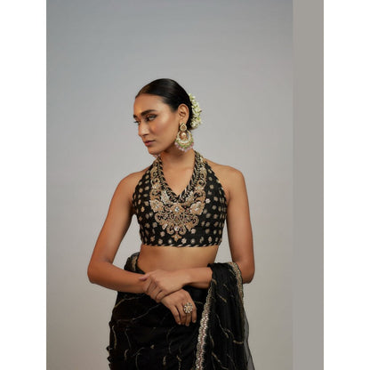 Gopi Vaid Black Golconda Rida Saree with Stitched Blouse