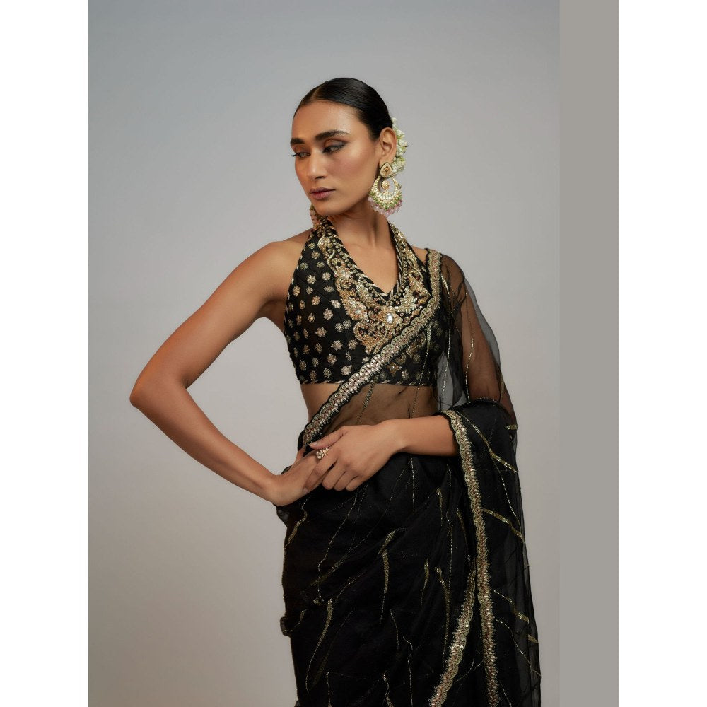 Gopi Vaid Black Golconda Rida Saree with Stitched Blouse