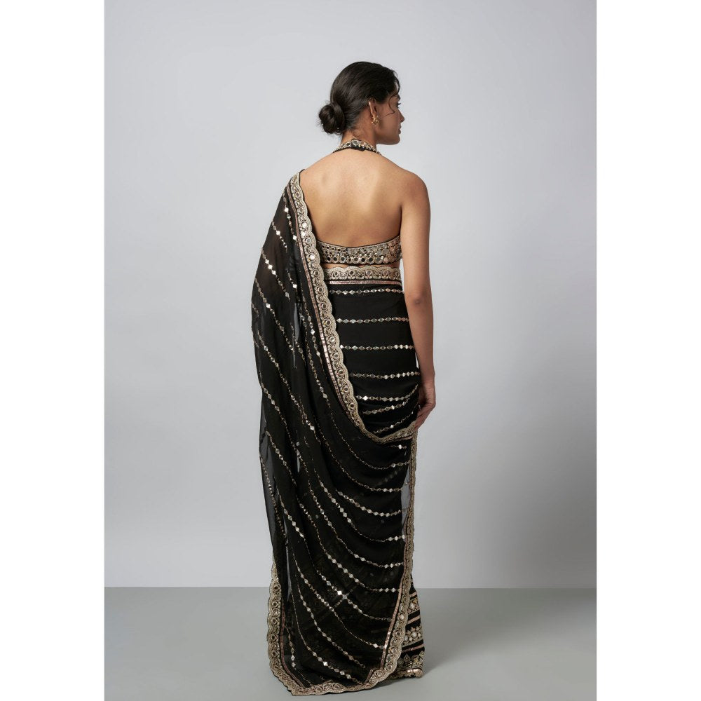 Gopi Vaid Black Aradhana Pre-Pleated Saree with Stitched Blouse