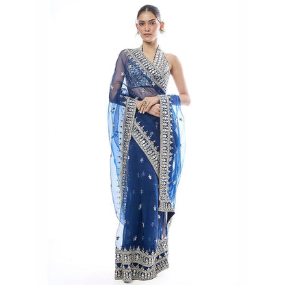 Gopi Vaid Blue Abhinaya Saree with Stitched Blouse