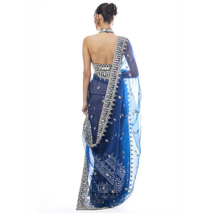 Gopi Vaid Blue Abhinaya Saree with Stitched Blouse