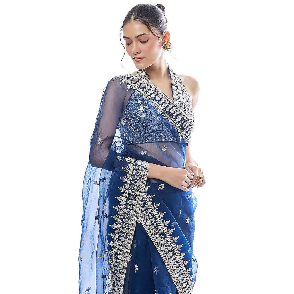Gopi Vaid Blue Abhinaya Saree with Stitched Blouse