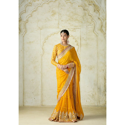 Gopi Vaid Mustard Dilruba Saree with Stitched Blouse