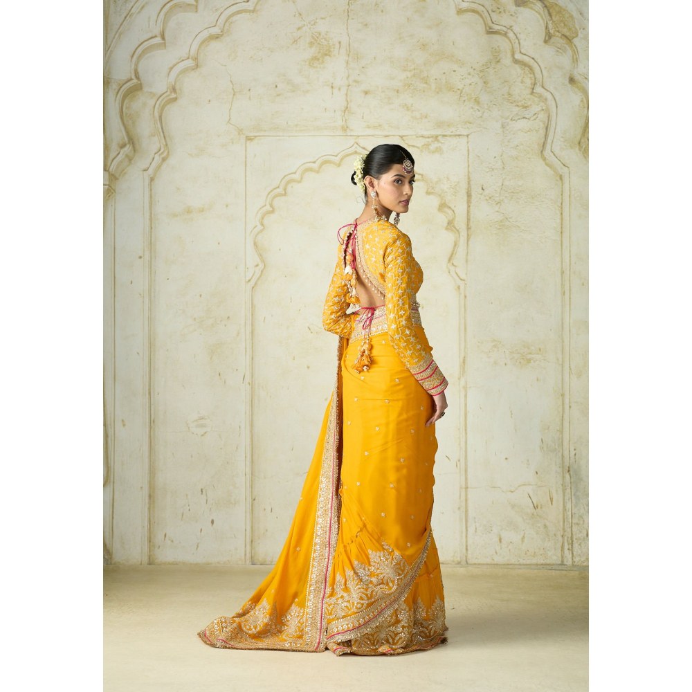 Gopi Vaid Mustard Dilruba Saree with Stitched Blouse