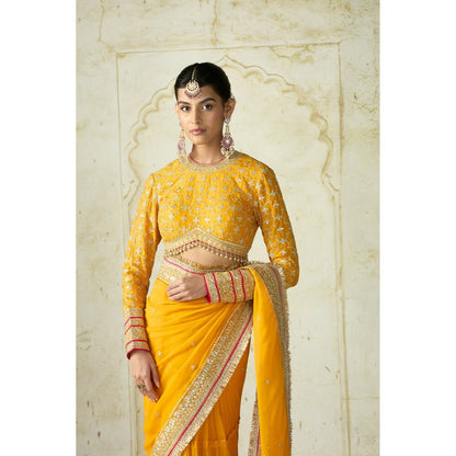 Gopi Vaid Mustard Dilruba Saree with Stitched Blouse