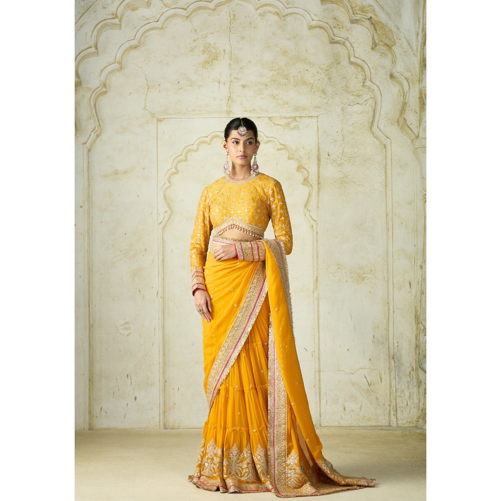 Gopi Vaid Mustard Dilruba Saree with Stitched Blouse