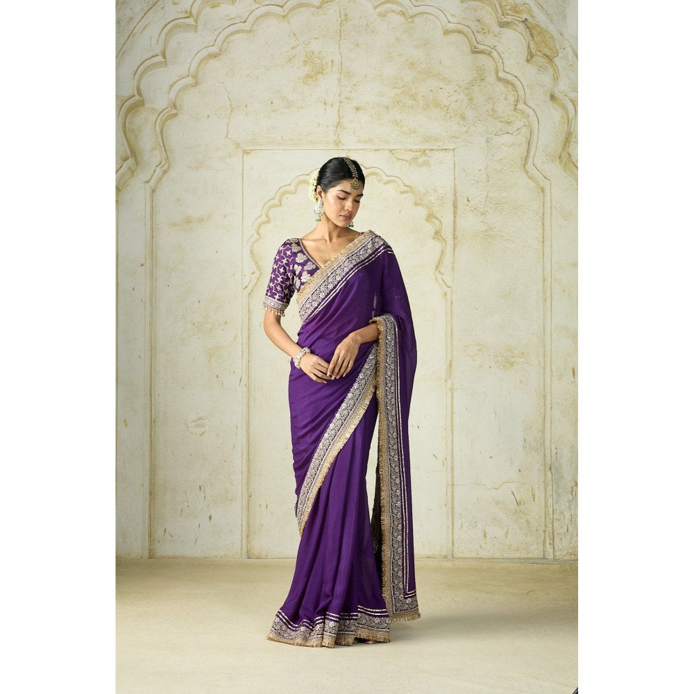 Gopi Vaid Purple Hunr Saree with Stitched Blouse