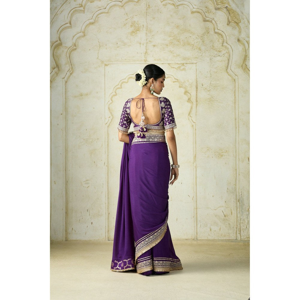 Gopi Vaid Purple Hunr Saree with Stitched Blouse