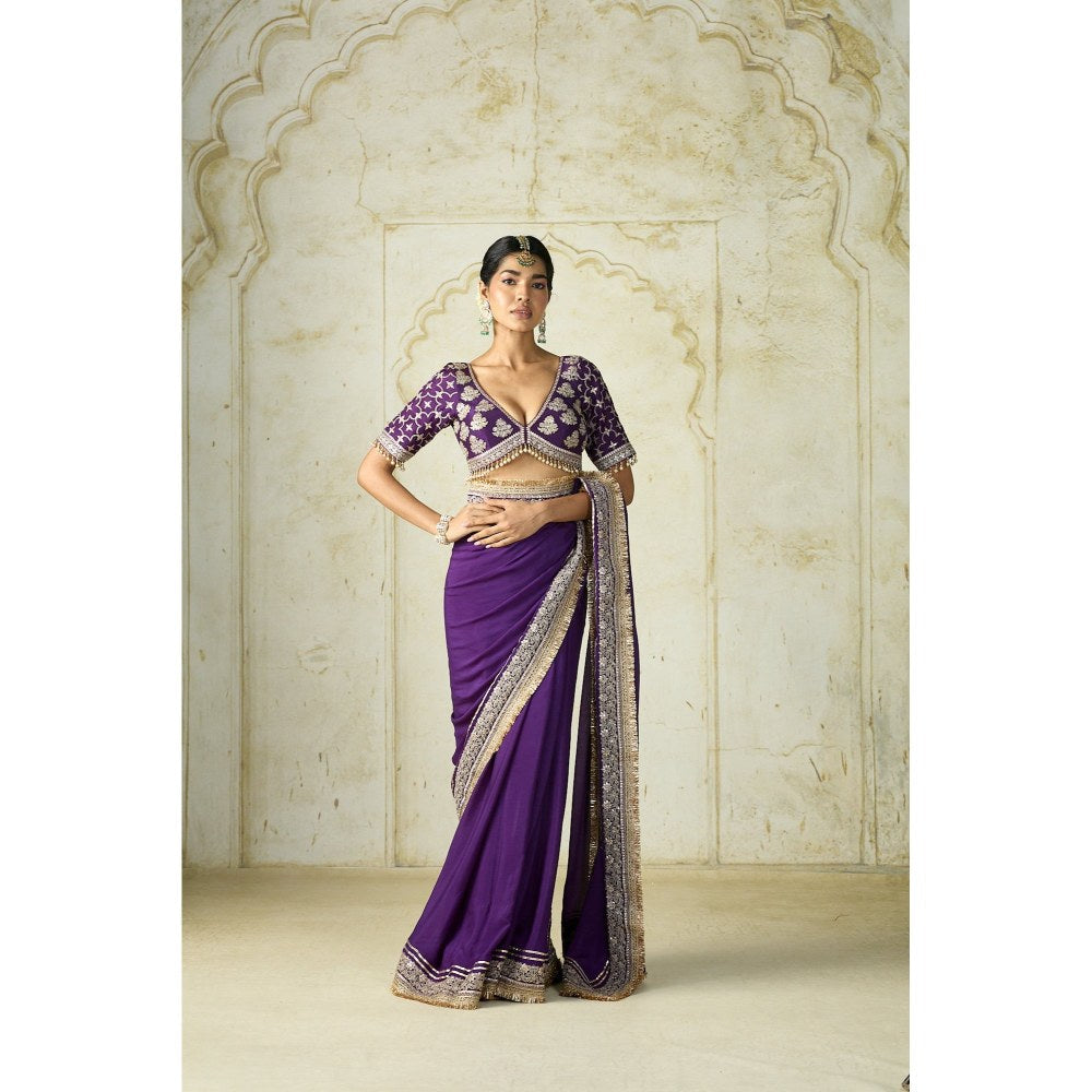Gopi Vaid Purple Hunr Saree with Stitched Blouse