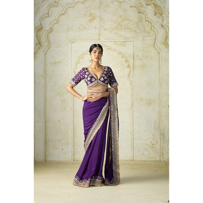 Gopi Vaid Purple Hunr Saree with Stitched Blouse