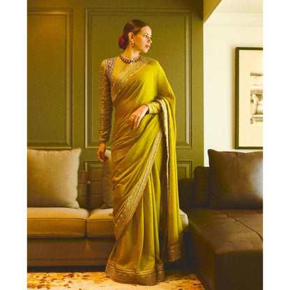Gopi Vaid Green Kalki Koechlin In Nizaam Saree with Stitched Blouse