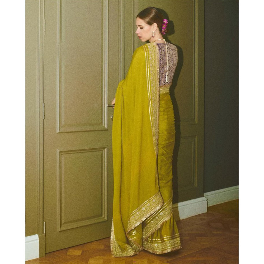 Gopi Vaid Green Kalki Koechlin In Nizaam Saree with Stitched Blouse