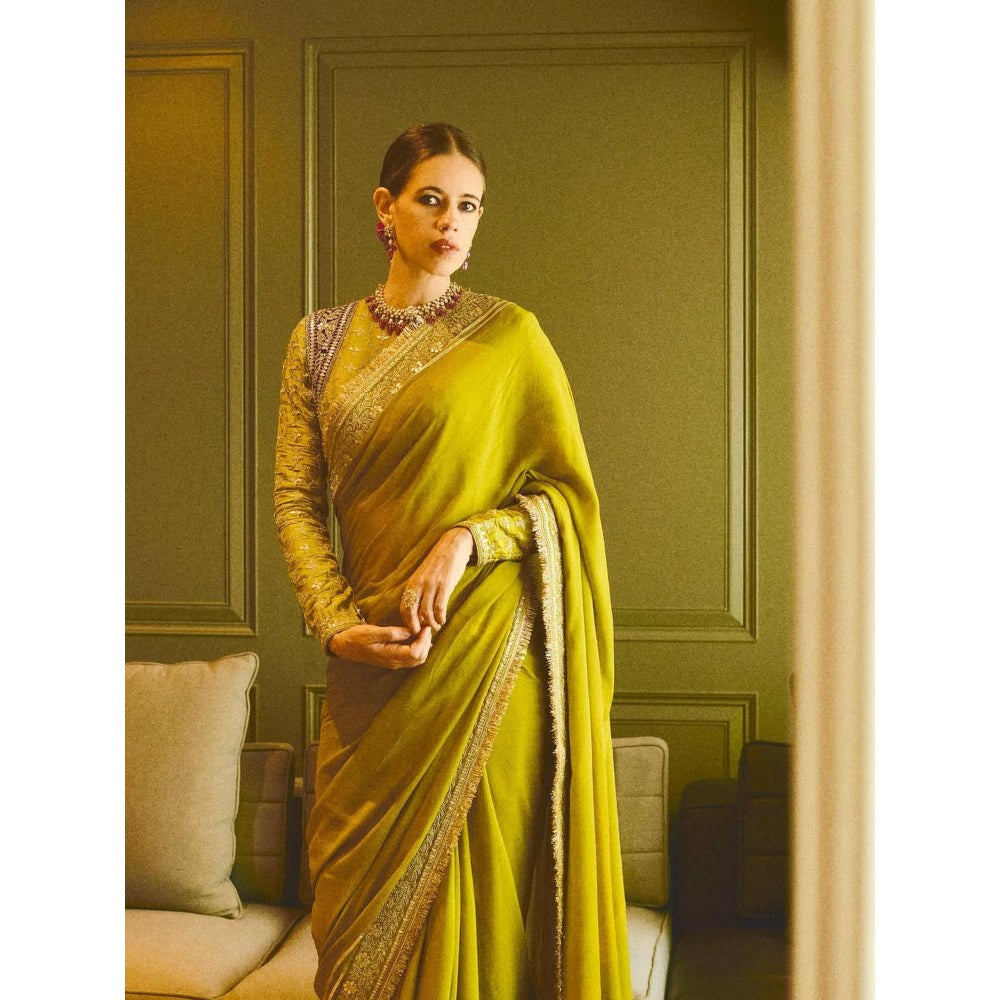 Gopi Vaid Green Kalki Koechlin In Nizaam Saree with Stitched Blouse