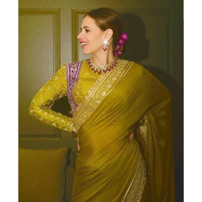 Gopi Vaid Green Kalki Koechlin In Nizaam Saree with Stitched Blouse