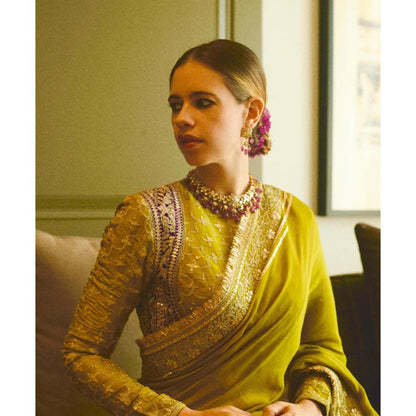 Gopi Vaid Green Kalki Koechlin In Nizaam Saree with Stitched Blouse