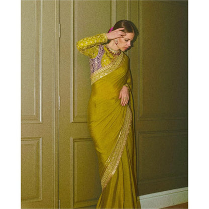 Gopi Vaid Green Kalki Koechlin In Nizaam Saree with Stitched Blouse
