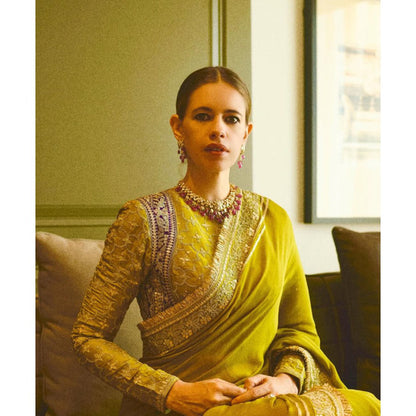 Gopi Vaid Green Kalki Koechlin In Nizaam Saree with Stitched Blouse