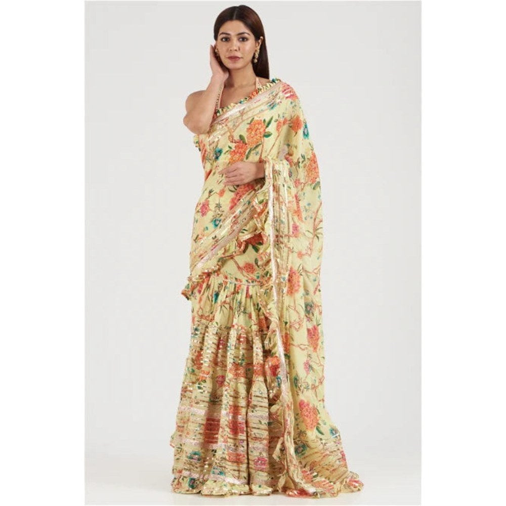 Gopi Vaid Yellow Bhumi Pre-Draped Saree with Stitched Blouse