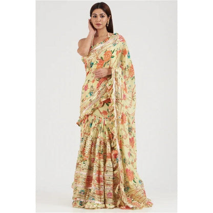 Gopi Vaid Yellow Bhumi Pre-Draped Saree with Stitched Blouse