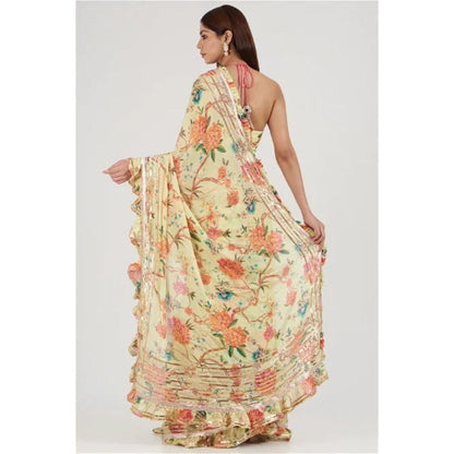 Gopi Vaid Yellow Bhumi Pre-Draped Saree with Stitched Blouse