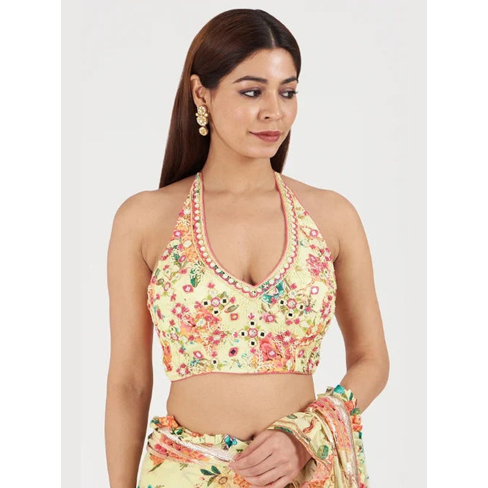 Gopi Vaid Yellow Bhumi Pre-Draped Saree with Stitched Blouse