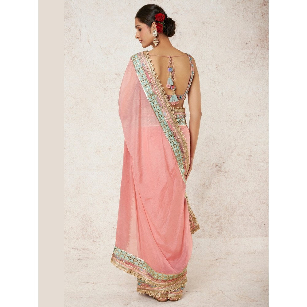Gopi Vaid Pink Imroz Saree with Stitched Blouse