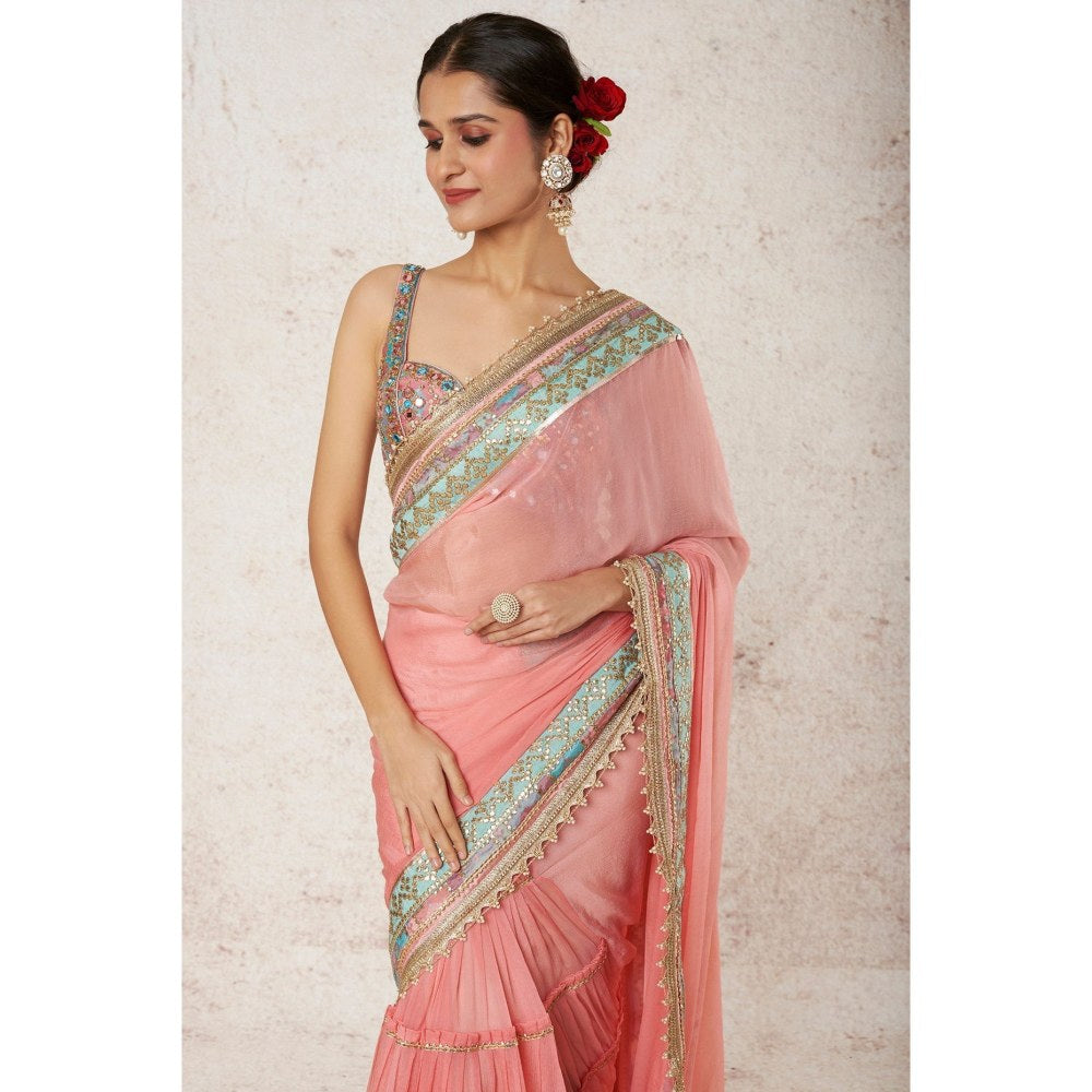 Gopi Vaid Pink Imroz Saree with Stitched Blouse