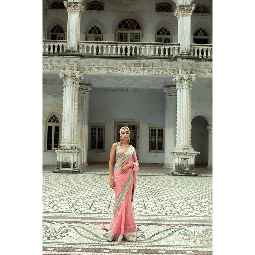 Gopi Vaid Pink Imroz Saree with Stitched Blouse
