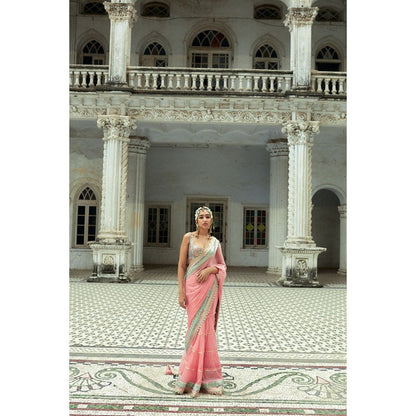 Gopi Vaid Pink Imroz Saree with Stitched Blouse