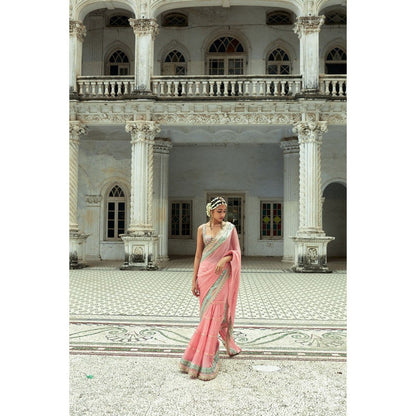 Gopi Vaid Pink Imroz Saree with Stitched Blouse