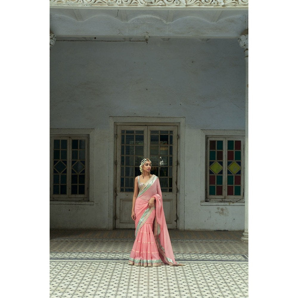Gopi Vaid Pink Imroz Saree with Stitched Blouse