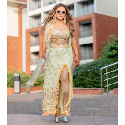 Gopi Vaid Arari Green Skirt with Blouse and Dupatta