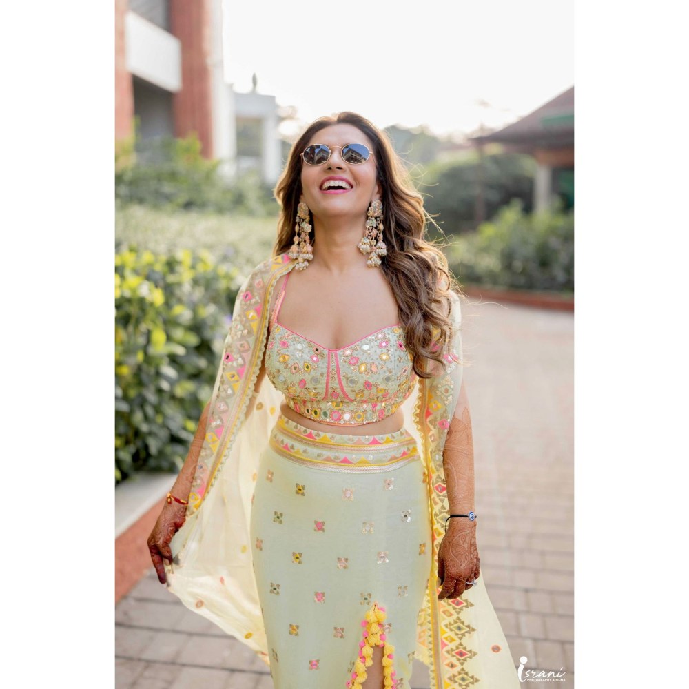 Gopi Vaid Arari Green Skirt with Blouse and Dupatta