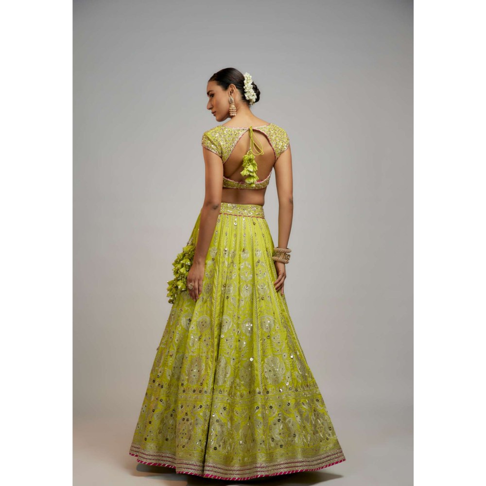 Gopi Vaid Malaika Arora In Golconda Nayla Lime Green Skirt with Blouse and Dupatta