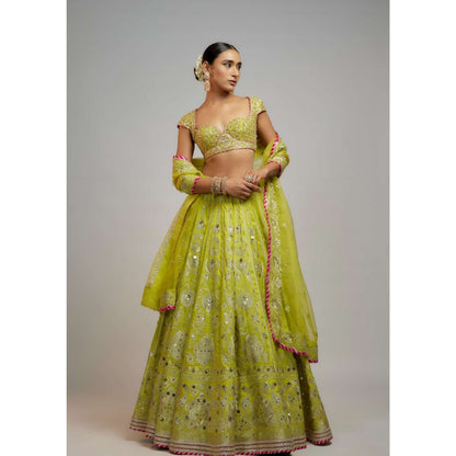 Gopi Vaid Malaika Arora In Golconda Nayla Lime Green Skirt with Blouse and Dupatta