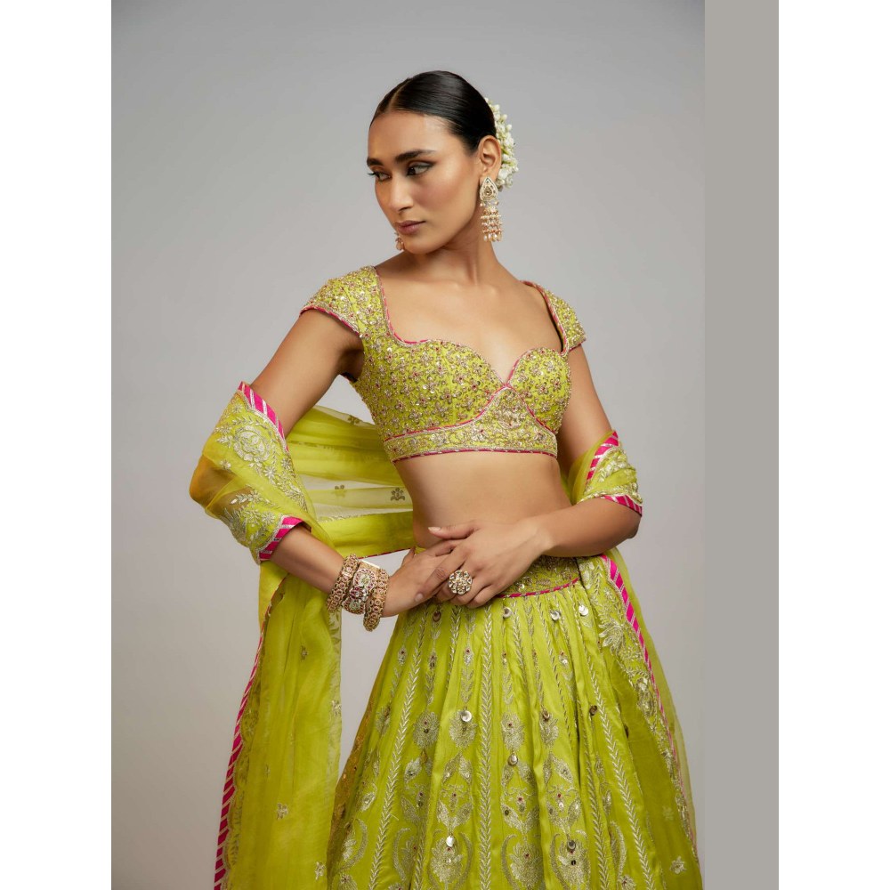 Gopi Vaid Malaika Arora In Golconda Nayla Lime Green Skirt with Blouse and Dupatta