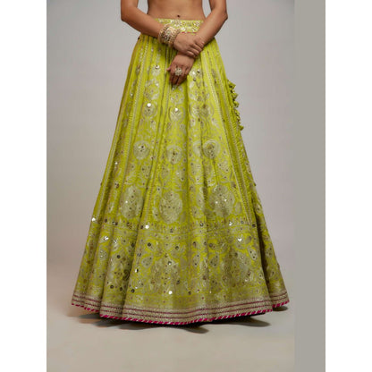 Gopi Vaid Malaika Arora In Golconda Nayla Lime Green Skirt with Blouse and Dupatta