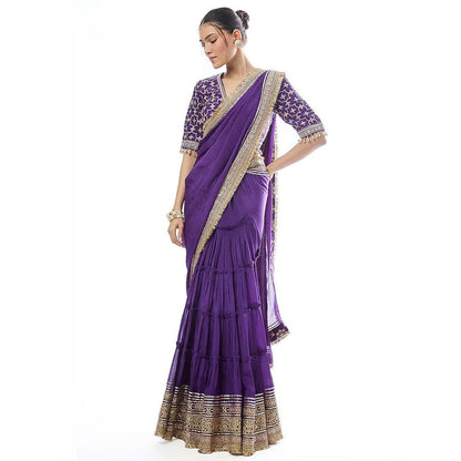 Gopi Vaid Purple Zehra Saree with Stitched Blouse
