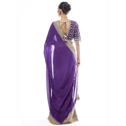Gopi Vaid Purple Zehra Saree with Stitched Blouse