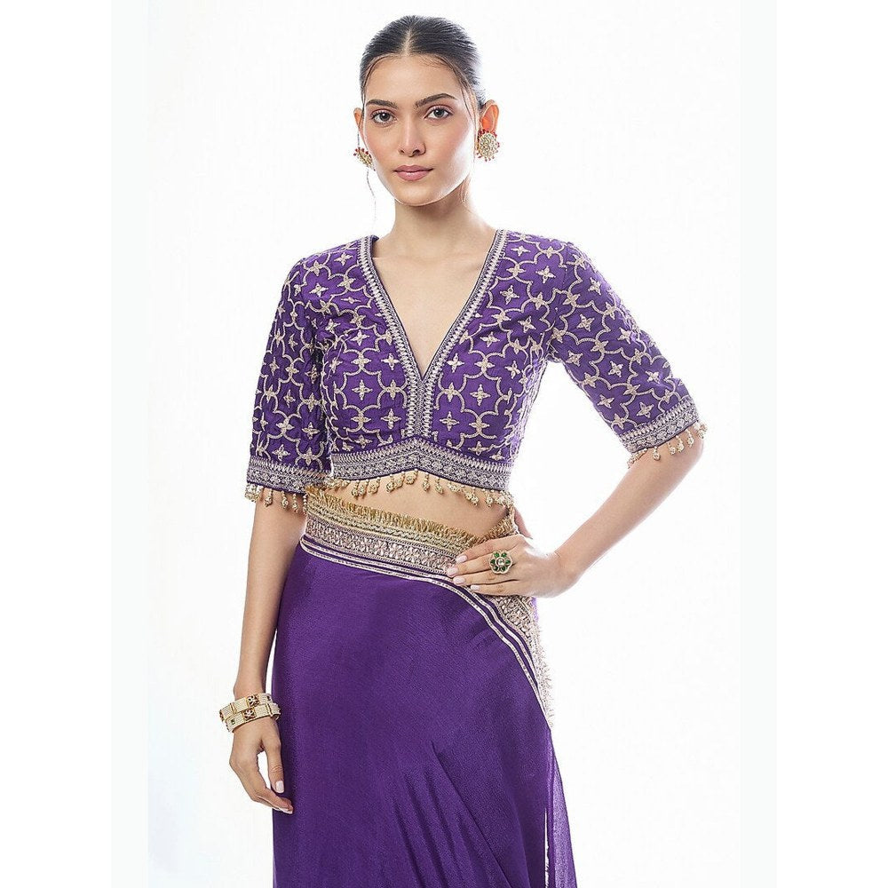 Gopi Vaid Purple Zehra Saree with Stitched Blouse