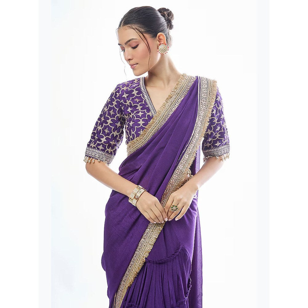 Gopi Vaid Purple Zehra Saree with Stitched Blouse