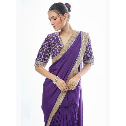 Gopi Vaid Purple Zehra Saree with Stitched Blouse