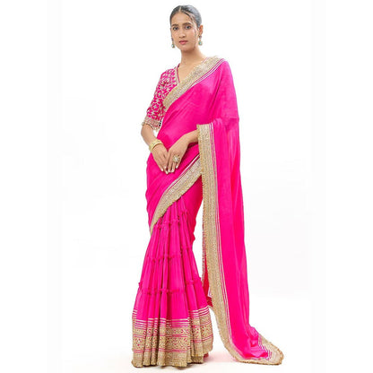 Gopi Vaid Pink Zehra Saree with Stitched Blouse