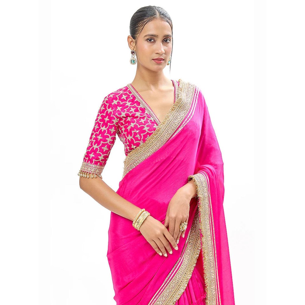 Gopi Vaid Pink Zehra Saree with Stitched Blouse