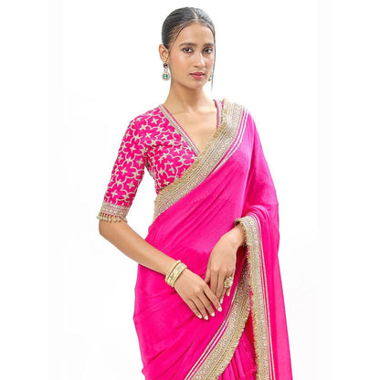 Gopi Vaid Pink Zehra Saree with Stitched Blouse