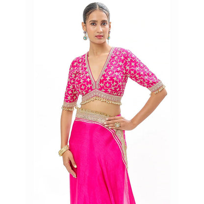 Gopi Vaid Pink Zehra Saree with Stitched Blouse