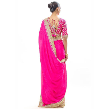 Gopi Vaid Pink Zehra Saree with Stitched Blouse