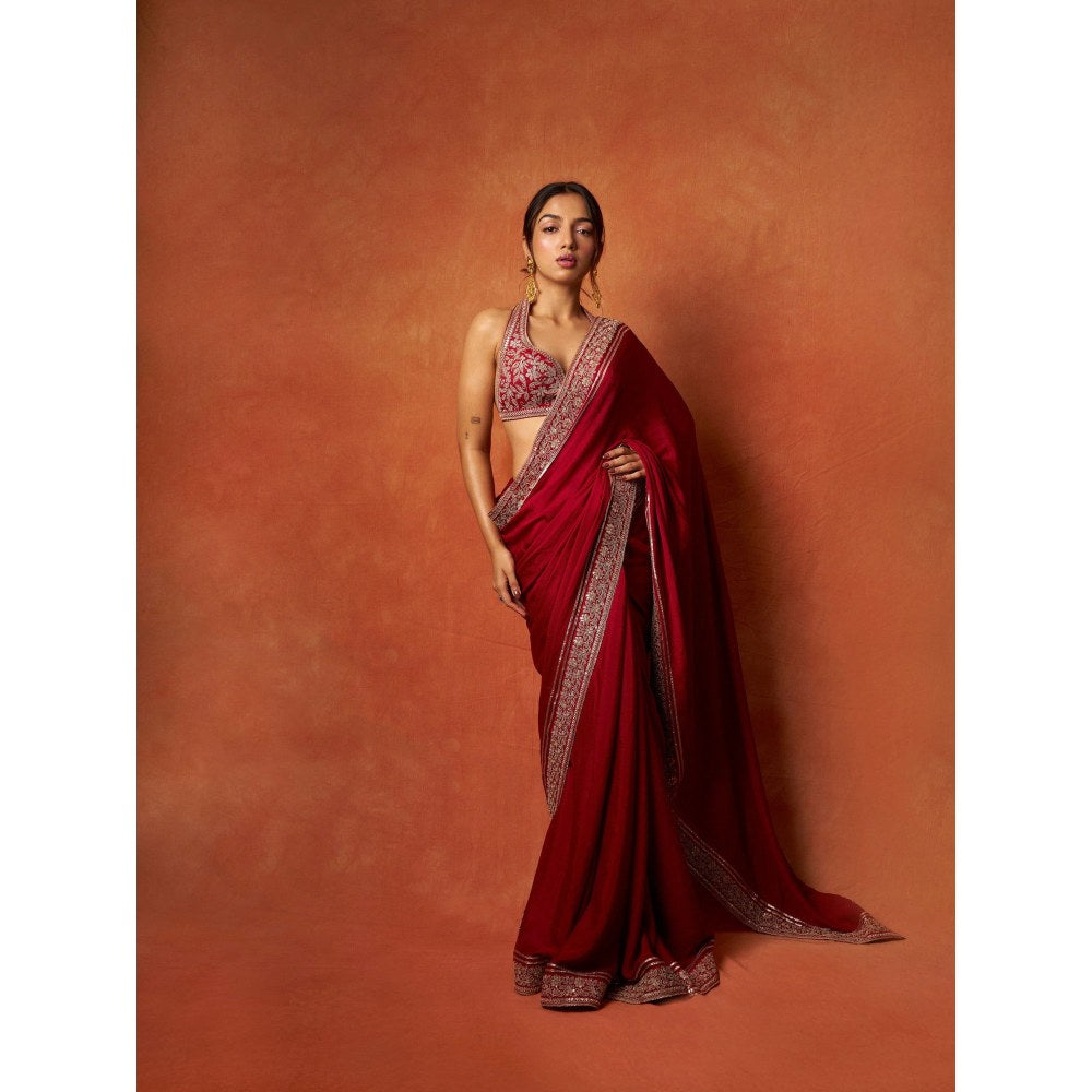 Gopi Vaid Red Ahsaas In Afreen Saree with Stitched Blouse