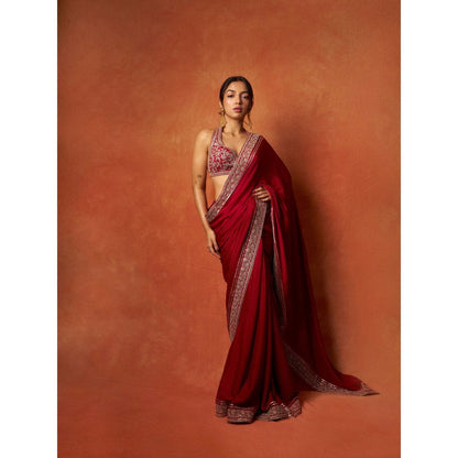 Gopi Vaid Red Ahsaas In Afreen Saree with Stitched Blouse